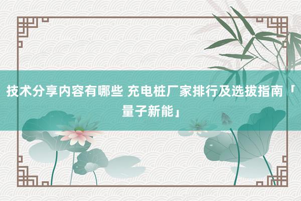 技术分享内容有哪些 充电桩厂家排行及选拔指南「量子新能」