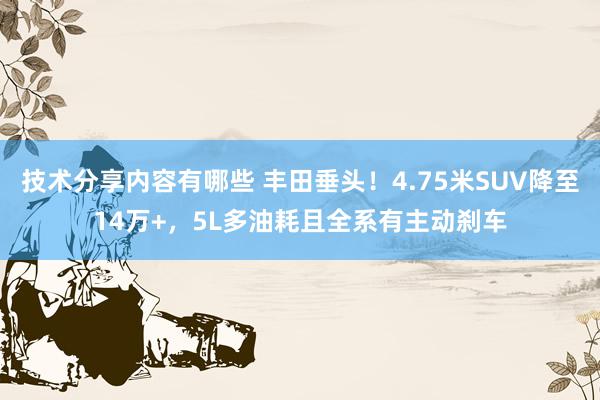 技术分享内容有哪些 丰田垂头！4.75米SUV降至14万+，5L多油耗且全系有主动刹车