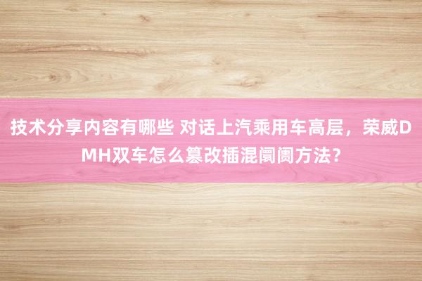 技术分享内容有哪些 对话上汽乘用车高层，荣威DMH双车怎么篡改插混阛阓方法？