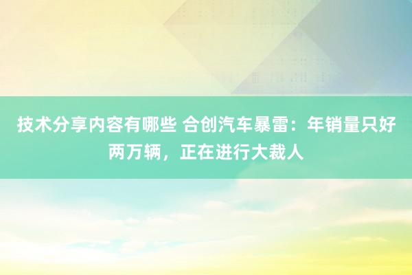 技术分享内容有哪些 合创汽车暴雷：年销量只好两万辆，正在进行大裁人