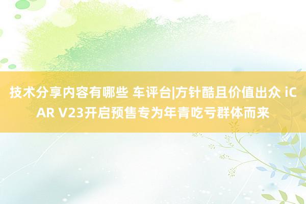 技术分享内容有哪些 车评台|方针酷且价值出众 iCAR V23开启预售专为年青吃亏群体而来