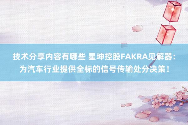 技术分享内容有哪些 星坤控股FAKRA见解器：为汽车行业提供全标的信号传输处分决策！