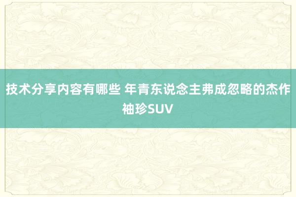 技术分享内容有哪些 年青东说念主弗成忽略的杰作袖珍SUV