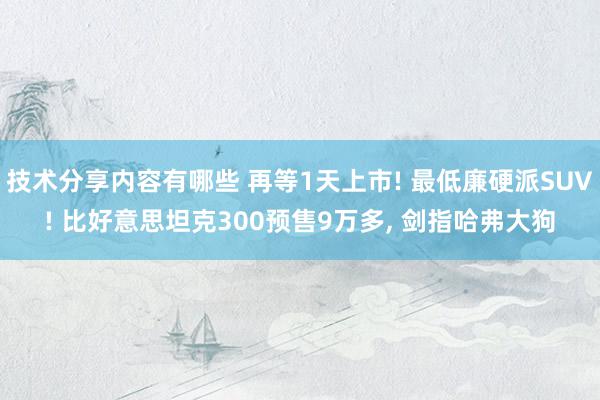 技术分享内容有哪些 再等1天上市! 最低廉硬派SUV! 比好意思坦克300预售9万多, 剑指哈弗大狗