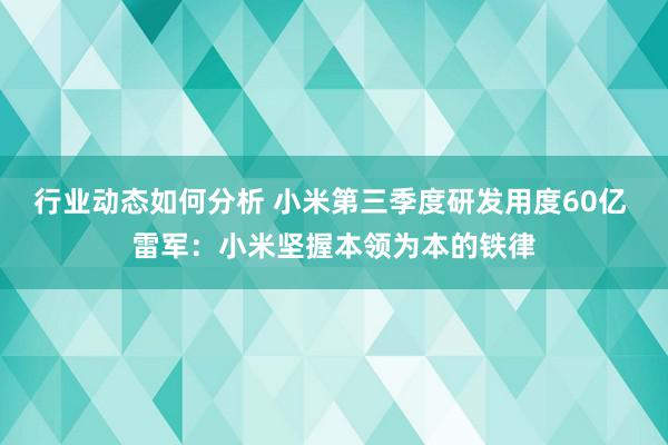 行业动态如何分析 小米第三季度研发用度60亿 雷军：小米坚握本领为本的铁律