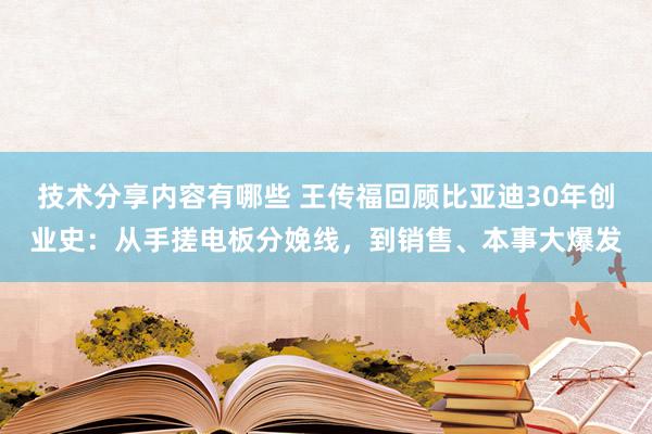 技术分享内容有哪些 王传福回顾比亚迪30年创业史：从手搓电板分娩线，到销售、本事大爆发