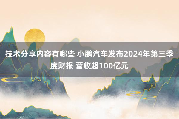 技术分享内容有哪些 小鹏汽车发布2024年第三季度财报 营收超100亿元