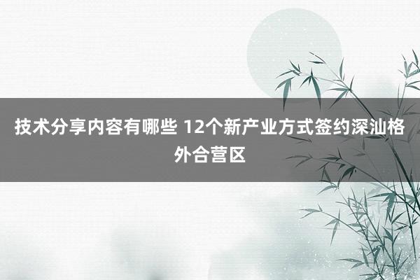 技术分享内容有哪些 12个新产业方式签约深汕格外合营区