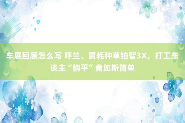 车展回顾怎么写 呼兰、贾耗种草铂智3X，打工东谈主“躺平”竟如斯简单